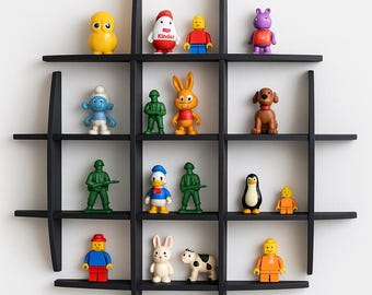 Modern Wall Display Shelf Black Grid Rack for Collectibles