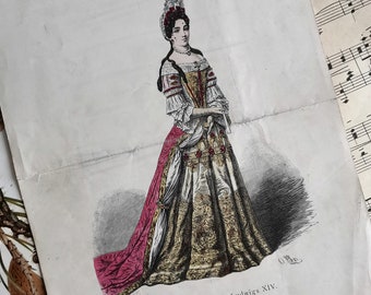 Antique Steel Engraving Costume from the court of Louis XIV. 1877s