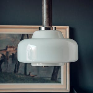 Bauhaus Pendant Ceiling White Opaline Lamp 1960s