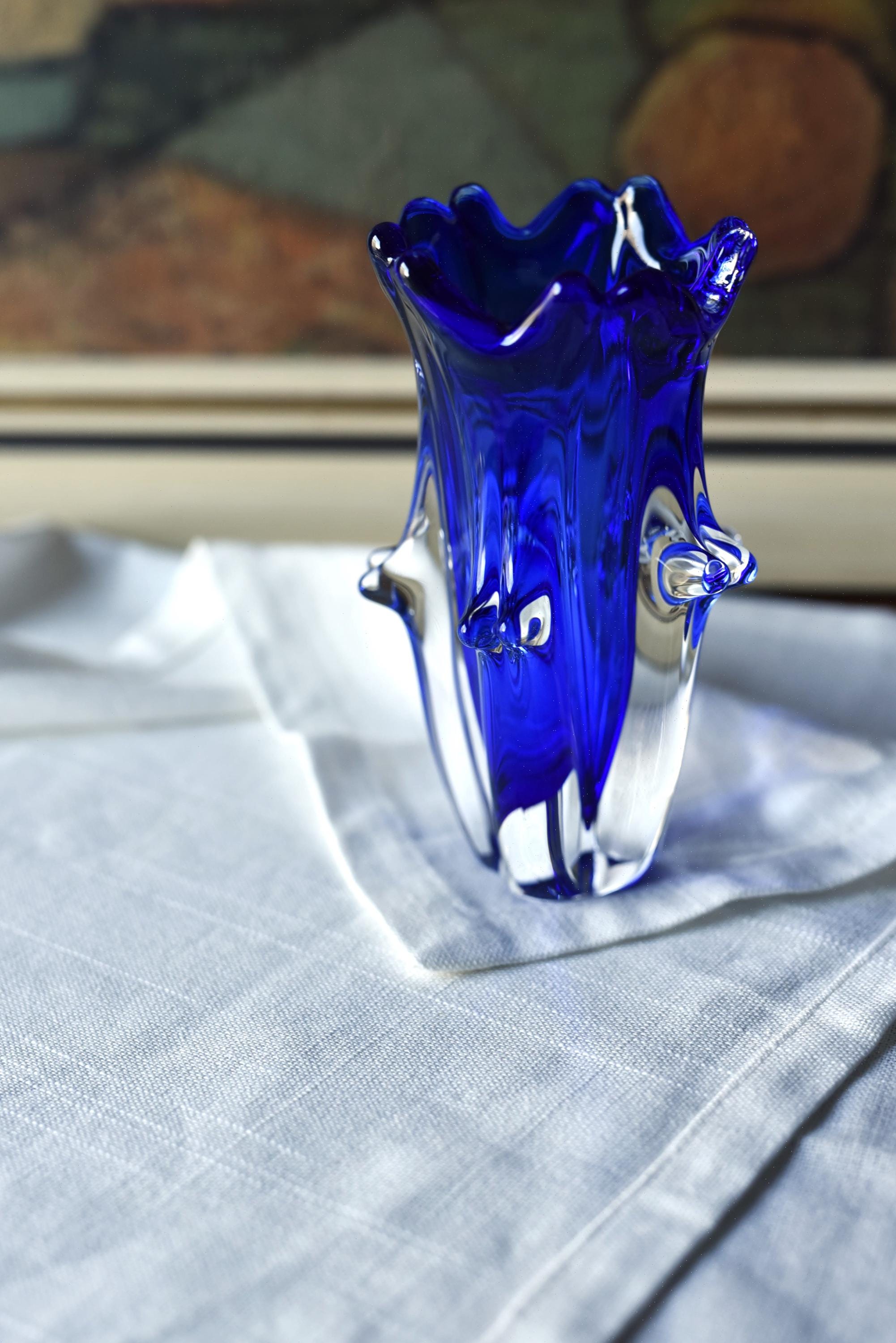 コバルトブルー ソメルソ アートガラス花瓶 ミッドセンチュリー