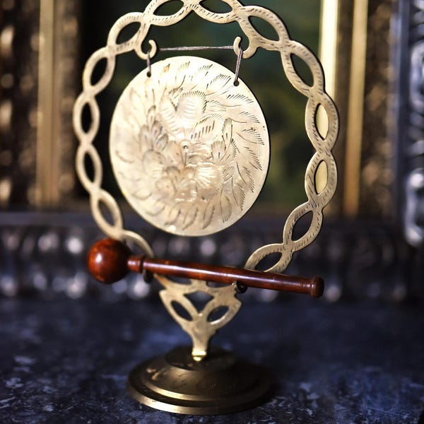 Etched Brass Desk Gong | Mid-Century Modern Meditation Decor