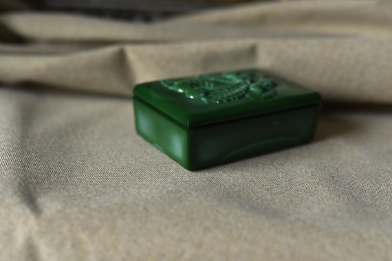 Rectangular Malachite Glass Box Cherry Art Deco M… - image 4