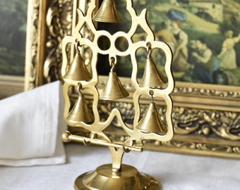 Campanello vintage in ottone / Campanello da scrivania in stile moderno di metà secolo, 6 campane
