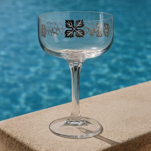 Copas de champán de cristal grabado - Juego de 5 copas Art Nouveau Boho