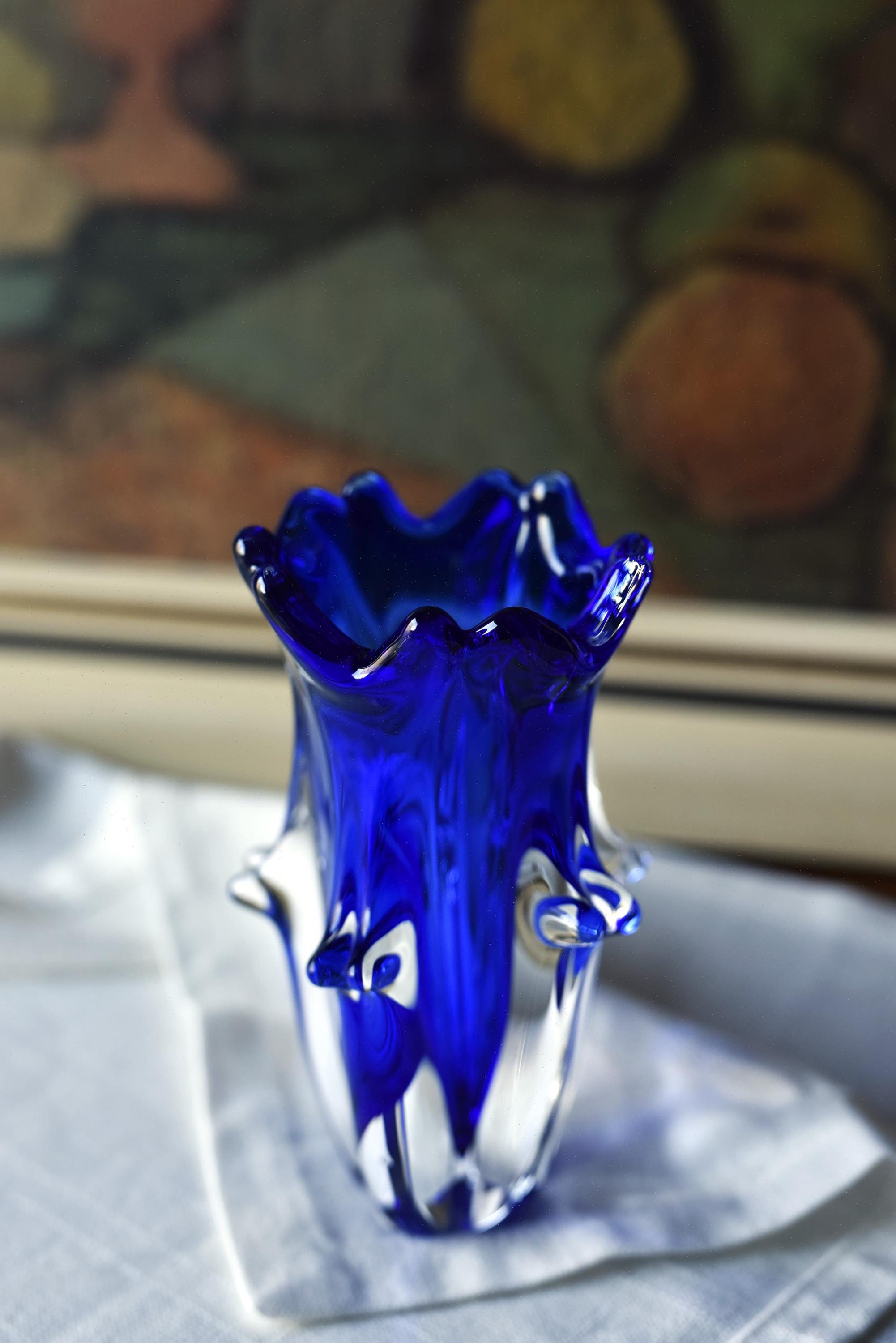 コバルトブルー ソメルソ アートガラス花瓶 ミッドセンチュリー