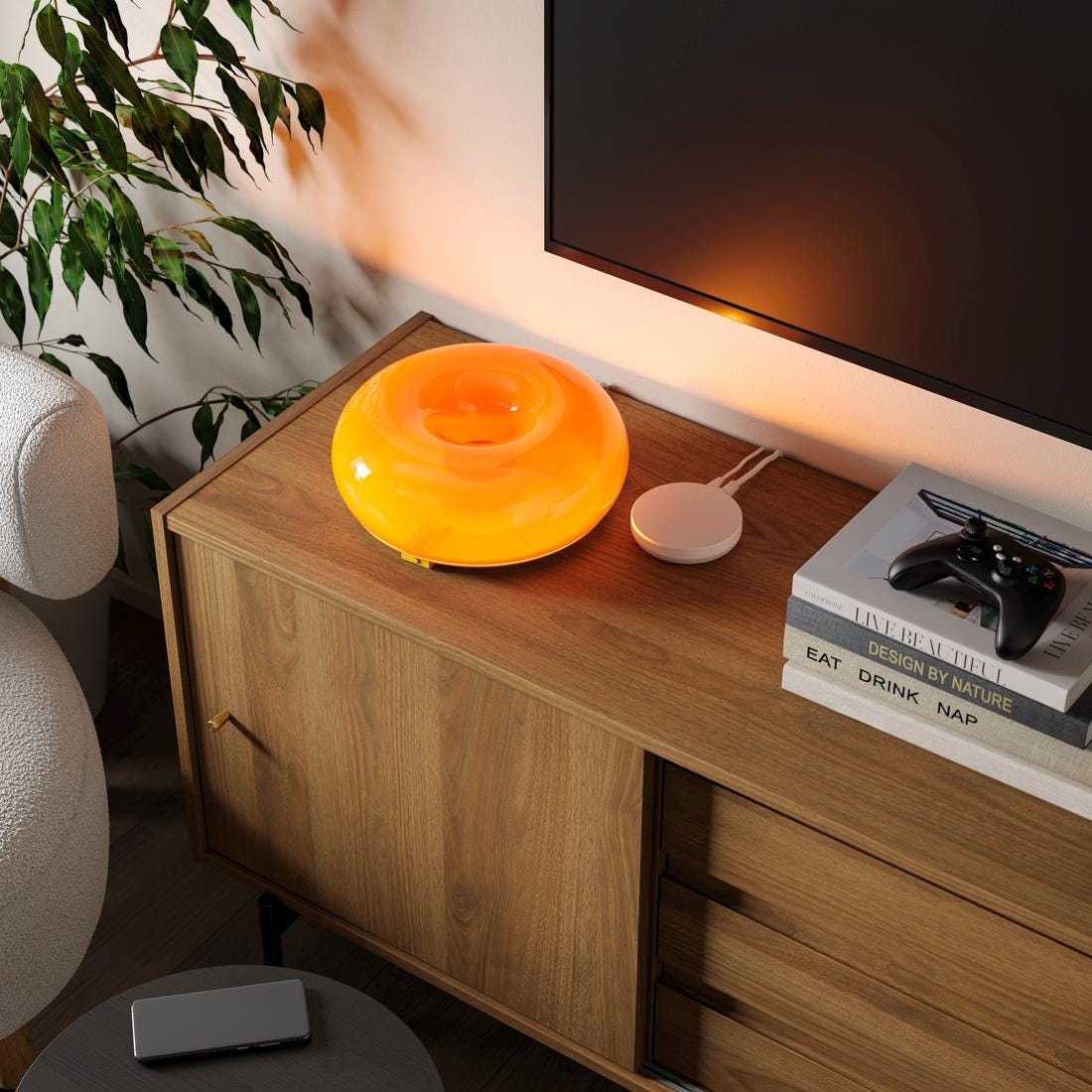 IKEA VÄRMBLIXT Orange Glass LED Lamp: Mid-century Modern Wall or