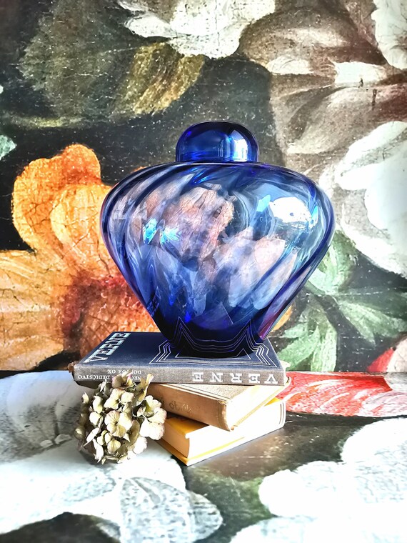 ivv ガラス 壺 蓋付き IVV イタリア コバルトブルー ガラス花瓶 - Etsy