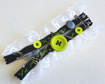 White lace adjustable zipper cuff with peekaboo lace inside