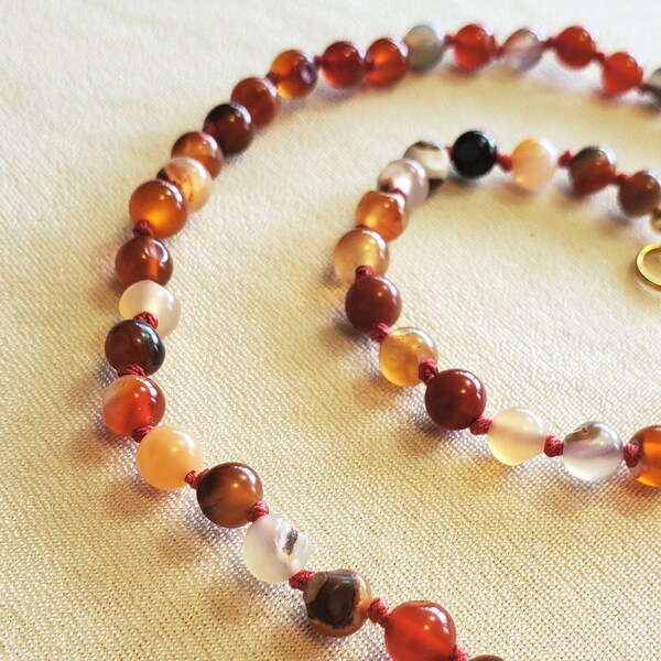 Hand-Knotted Red Agate Necklace with Hand-Cut Beads