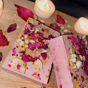 Amber Love Spell Botanical Soap | Handmade Natural Soap | Glycerin | Rose Petals | Gift for Her | Pink Soap