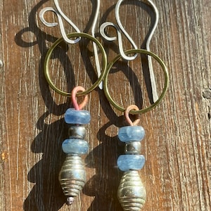 Boho Hippy Handmade Oxidised Silver, Copper and Kyanite Dangle Earrings
