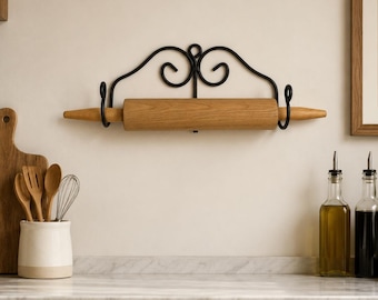 Wrought Iron Rolling Pin Holder – Amish Made Farmhouse Kitchen Decor