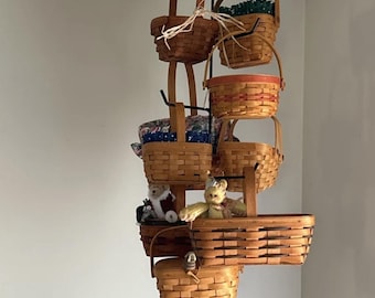 Amish Handmade Wrought Iron Basket Stand, Farmhouse Hat Rack