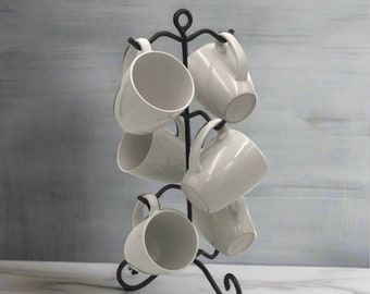Wrought Iron Mug Holder | Mug Tree for Coffee Cup Storage | Kitchen Organizer | Coffee Station Decor | Teacup Rack for Coffee Lovers, 6 cups