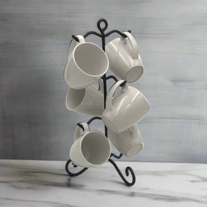 Wrought Iron Mug Holder | Mug Tree for Coffee Cup Storage | Kitchen Organizer | Coffee Station Decor | Teacup Rack for Coffee Lovers, 6 cups