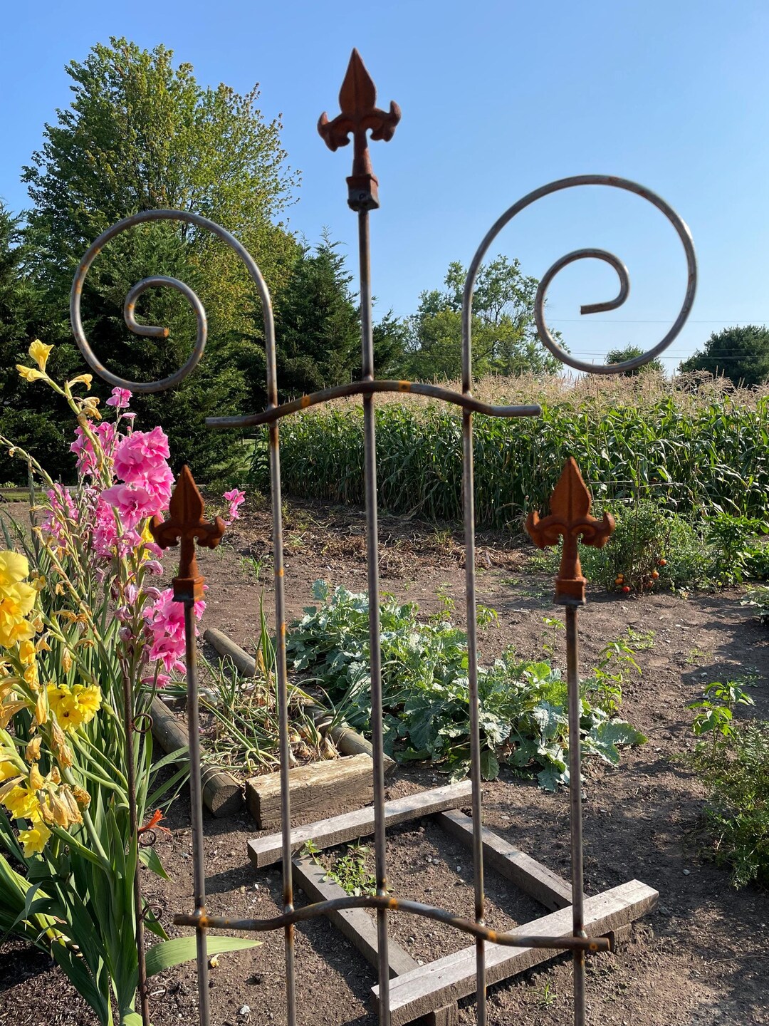 Handmade Wrought Iron Plant Trellis With Finial – Amish Garden Decor - Etsy