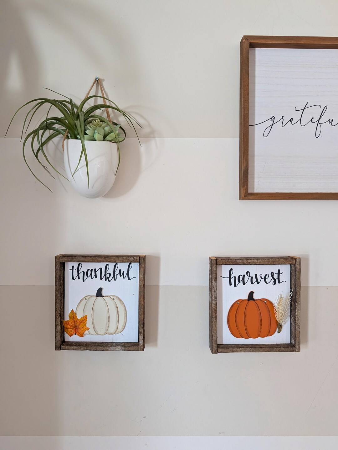 Fall Thankful Sign Amish Made Fall Pumpkin Wood Sign – Thankful or Harvest – Rustic ...