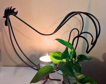 Wrought Iron Rooster Candle Holder - Small and Large- Amish Handmade