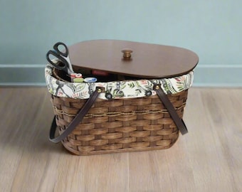 Cesta de costura tejida a mano por los Amish, forro personalizable