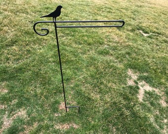 Black Wrought Iron Garden Flag Holder – Bird Accent, Wind Resistant