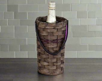 Panier vintage porte bouteilles et verres osier