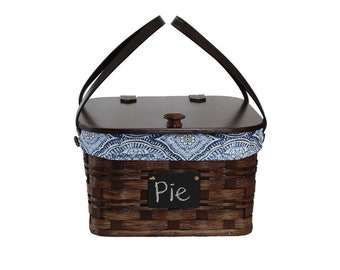 2 Pie Carrier Basket, Amish Handmade Woven Basket, Customizable