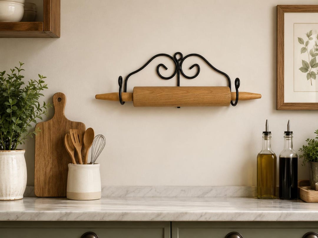 Wrought Iron Rolling Pin Holder – Amish Made Farmhouse Kitchen Decor