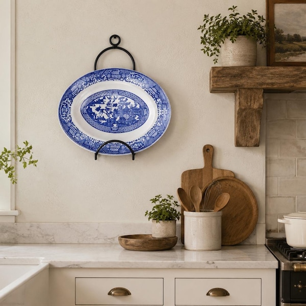 Wall Plate Holder Wrought Iron, Amish Made, Kitchen Storage