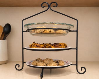 3 Tier Wrought Iron Pie Plate Holder - Holds standard 9" pie plates - Amish Made