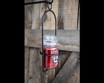 Amish Made Wrought Iron Hanging Candle Hook Holder – Rustic Farmhouse Black Metal Yankee Candle Holder – Vintage Home Decor Gifts for Her