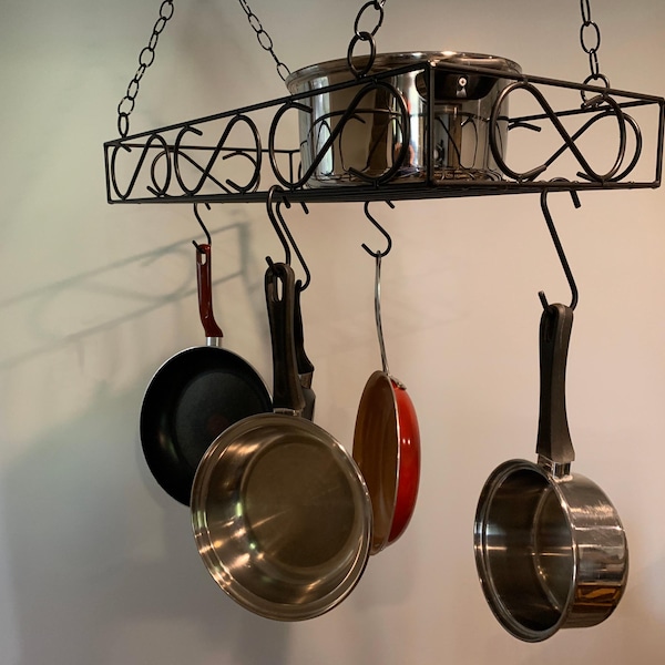 Wrought Iron Ceiling Pot Rack - Amish Made Kitchen Organizer