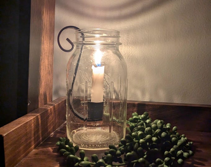Mason Jar Insert Taper Candle Holder, Farmhouse Rustic Decor, Taper Candle, Wedding Table Centerpiece, Handcrafted by Amish.