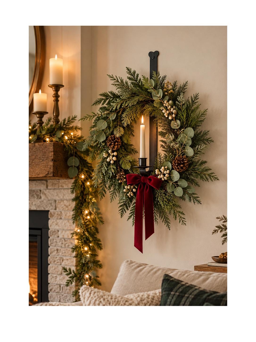 Amish Handmade Wrought Iron Wreath Hanger - Wall Mount Candle Holder