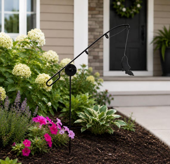 backyard fishing pole Wrought Iron Fishing Pole- Garden Decor- Amish Made