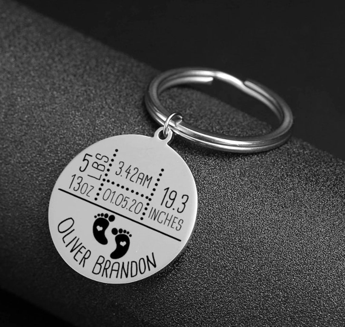 Personalized Baby Keychain Name Date of Birth Weight Height Etsy
