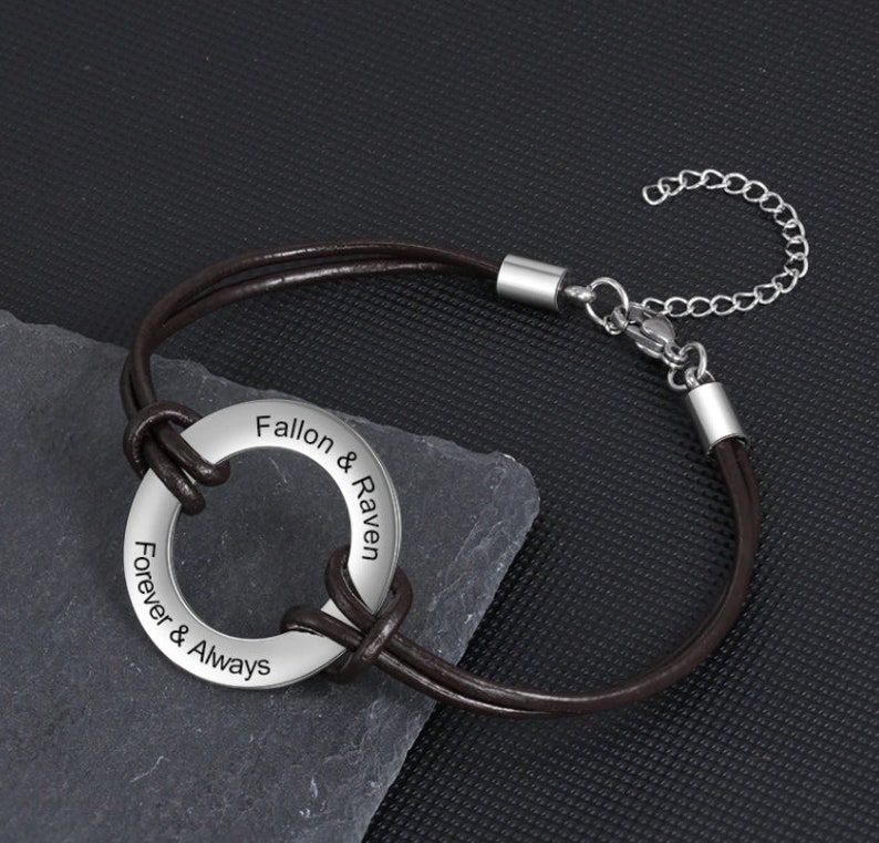 Customized Stainless Steel Circle Bracelets for Women Men Personalized Engraved Name Leather Bracelet Jewelry Gifts