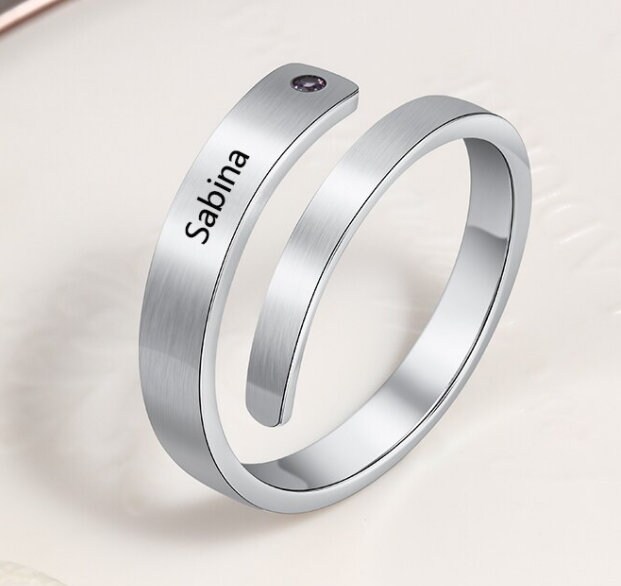 Personalized Name Ring With Birthstone Custom Ring Engraved - Etsy