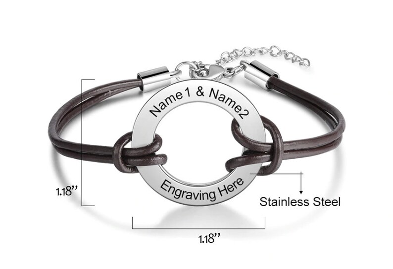 Customized Stainless Steel Circle Bracelets for Women Men Personalized Engraved Name Leather Bracelet Jewelry Gifts