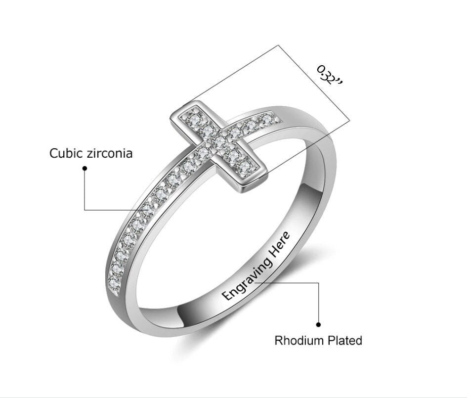 Personalized Cubic Zirconia Cross Rings for Women Customized