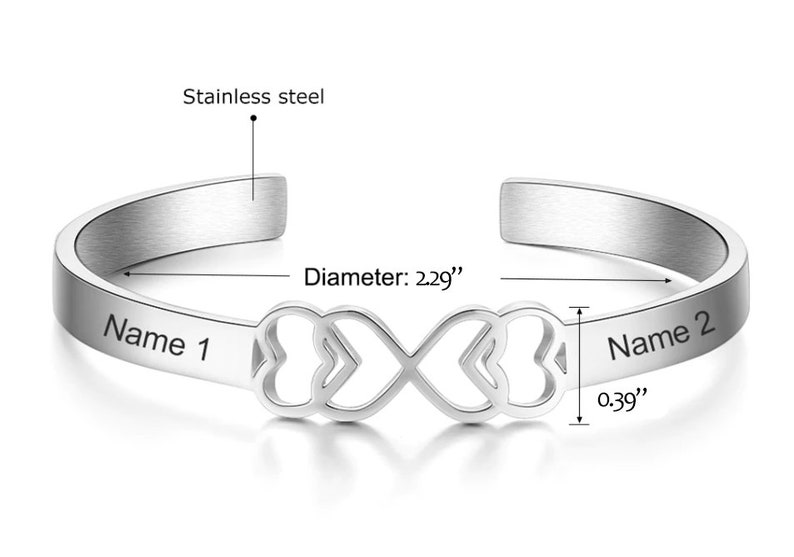 Customized Cuff Bracelets & Bangles With Heart Stainless Steel Etsy
