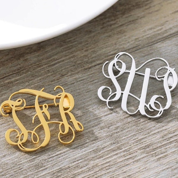 Custom Name Pin Monogram initial brooches Initial Letter Lapel Pins alfileres con nombre personalizado Stainless Steel Brooch