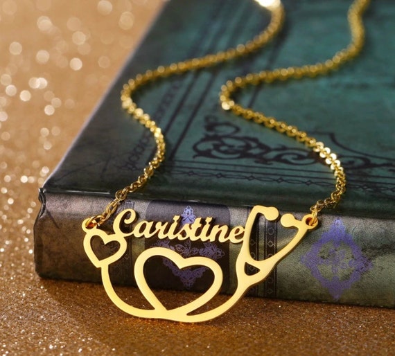 Custom Stethoscope Name Necklace Stainless Steel Gold Silver Color