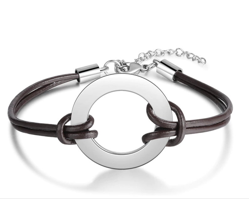 Customized Stainless Steel Circle Bracelets for Women Men Personalized Engraved Name Leather Bracelet Jewelry Gifts