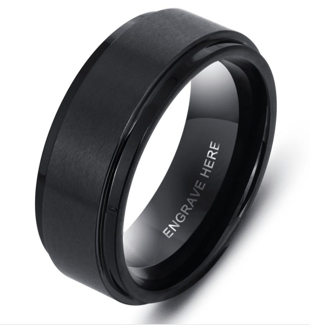 Personalized Engrave Name Rings for Men Black Stainless Steel - Etsy