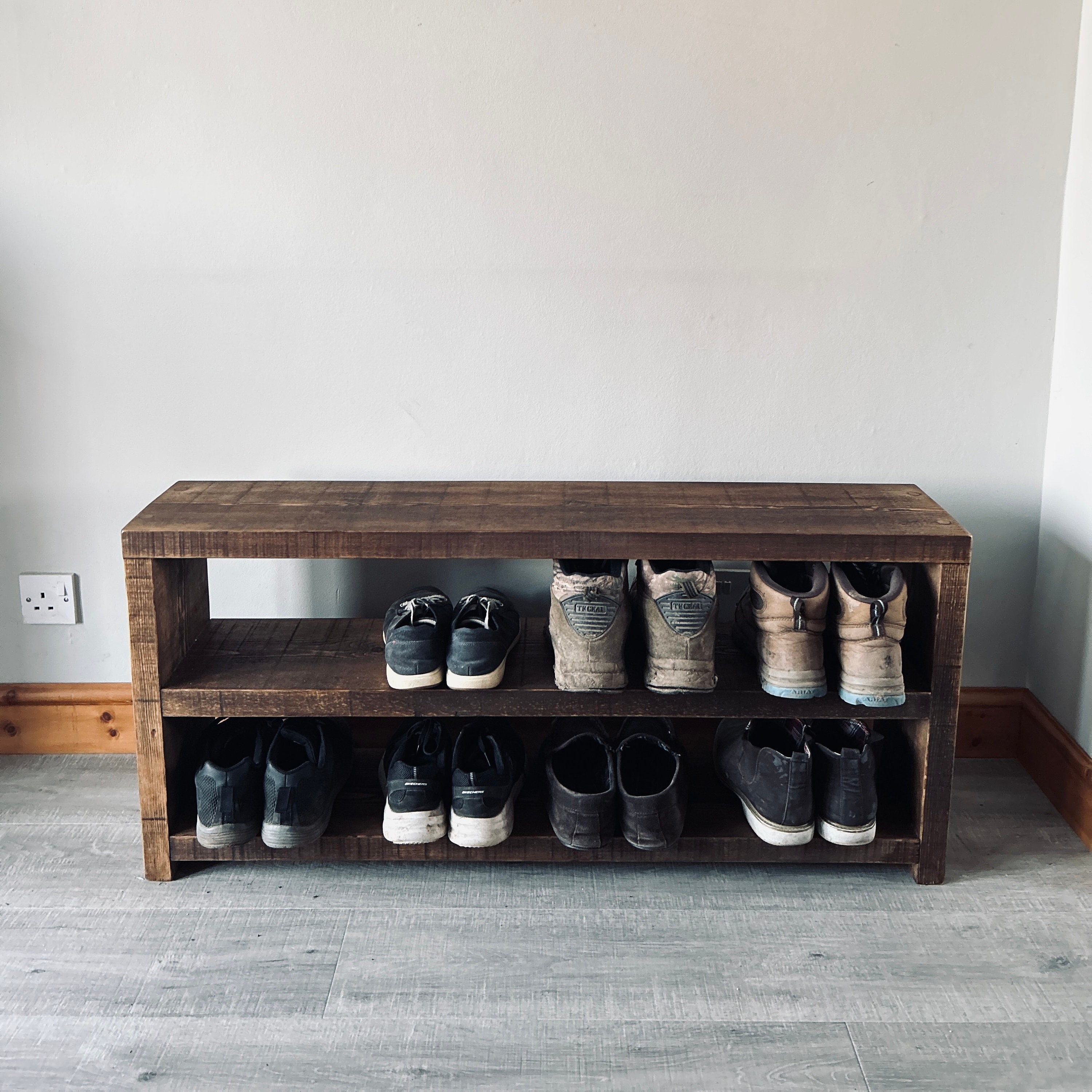 Sneaky shoe rack with big boots. : r/woodworking