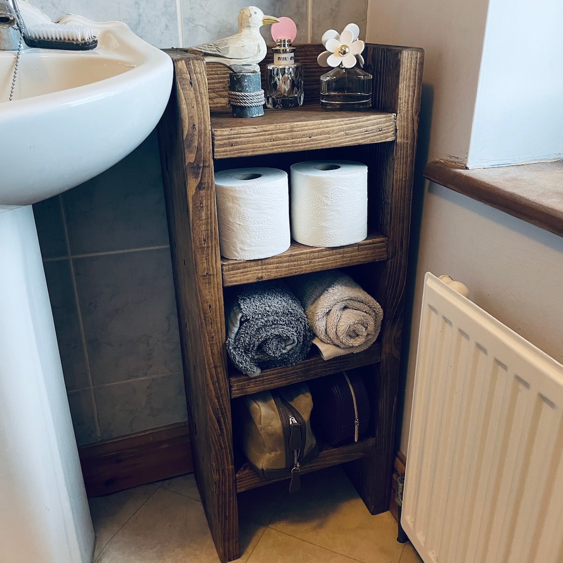 Bathroom Shelving Unit Rustic Bathroom Wooden Shelving Tower Etsy