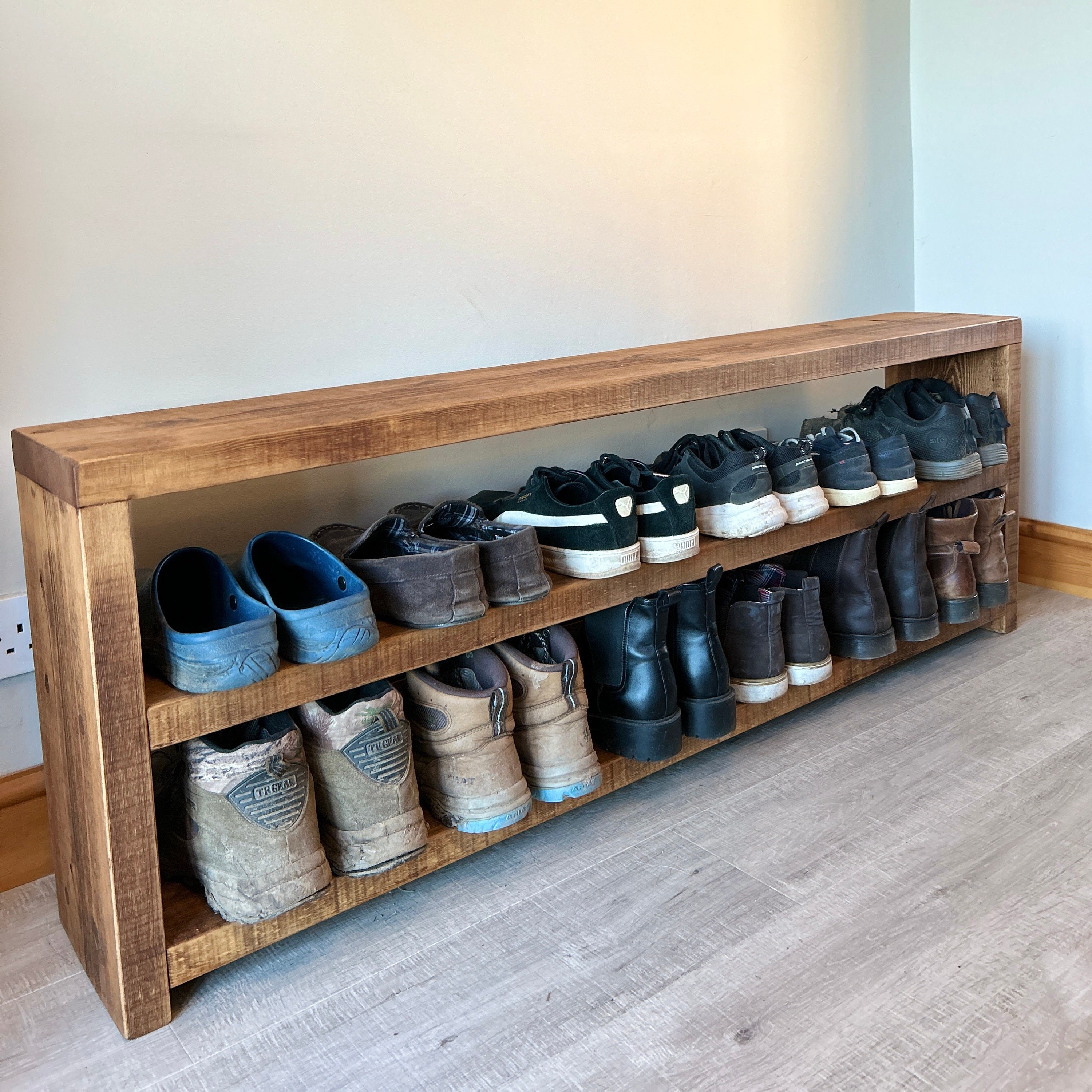 Rustic Shoe Rack Large Wooden Shoe Rack Chunky Shoe Storage Wood Shoe Rack  Large Boot Rack Shoe Rack Bench 