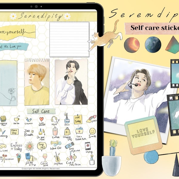 BTS ,Jimin Serendipity Self Care Digital Stickers, GoodNotes stickers,Pre-cropped Digital Planner Stickers,Mental Health,Self Love