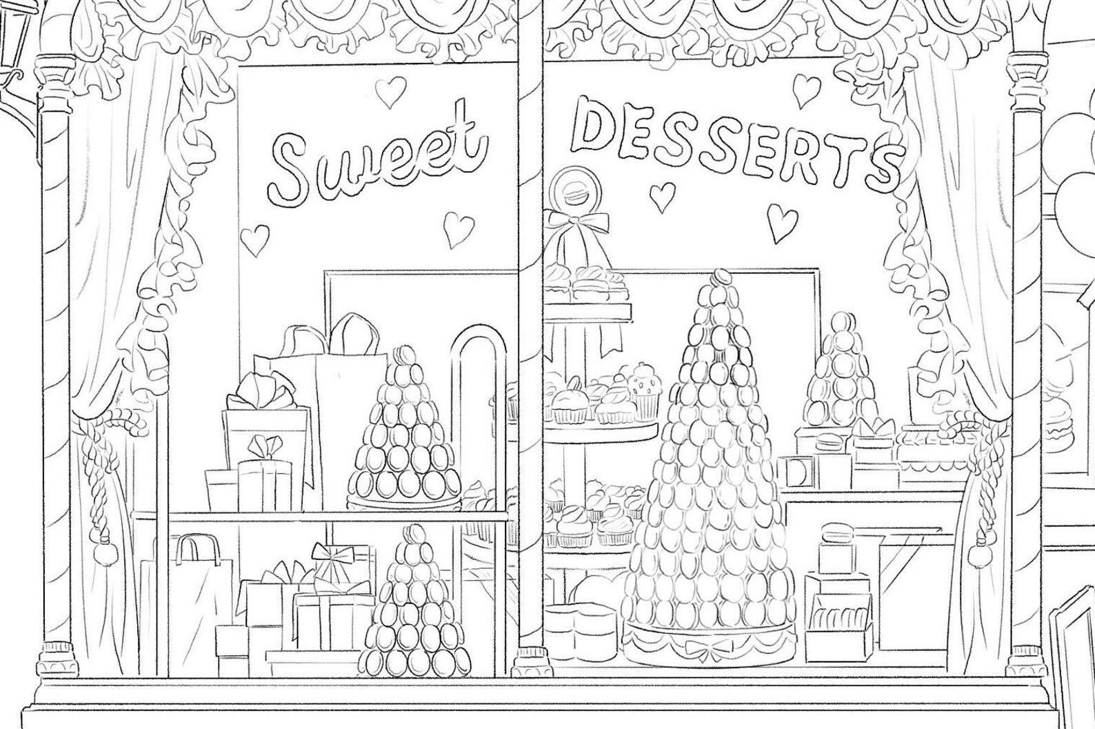 Sweet Macaroons Shop Printable Coloring Pages for Adults | Etsy
