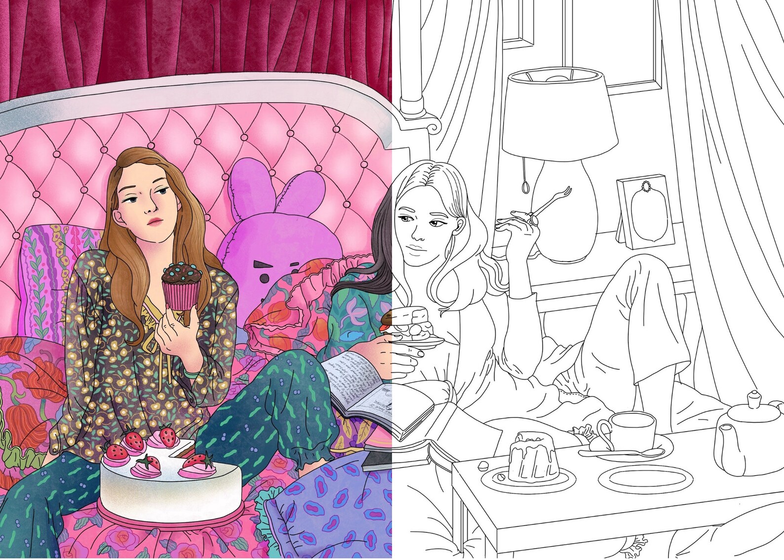Slumber Party printable Coloring Pages for Adult. - Etsy